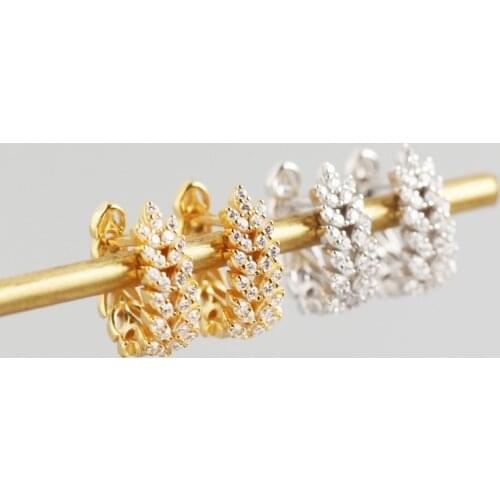 925 Sterling Silver Leaf Hoop Earrings for Women CZ Earrings Exquisite Elegant Ear Jewelry S-E1377