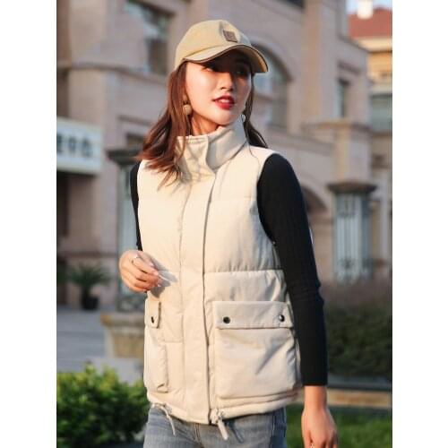 Woman Solid Color Cotton-Padded Vest Winter Thick Warm Harajuku Sleeveless Jacket Female Autumn Casual Waistcoat