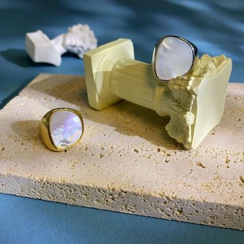 Dreamhonor Fashion Vintage Retro Geometric White Shell Rings for Women Real 925 Sterling Silver Jewelry for 2021 Fashion Gift