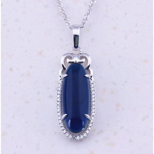 Sweet Blue Imitation Crystal & White CZ Silver Color For Women Pendant Necklaces Party Fashion Jewelry Free Gift Box B0025