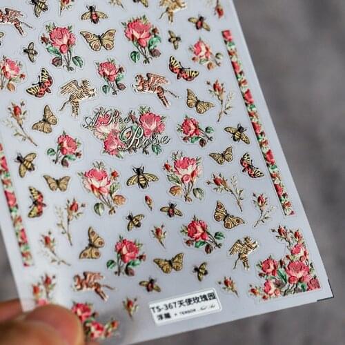 1 Pc Korean Red Camellia Flying Tiger 3D Embossed Butterfly Nail Stickers Water Slide Nail Art Decals materiales de uñas MJ25