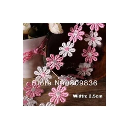 2.5cm, Pretty pink & white flower lace, 2 colors embellish for cloth,curtain,flower embroidered lace for scarpbooing(ss-3009)
