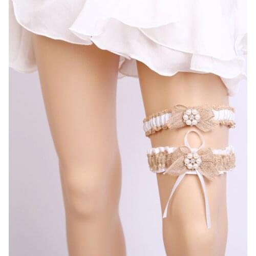 2 Pieces Elegant Lace Garter Belt Bridal Leg Band Bridal Ribbon with Bow for