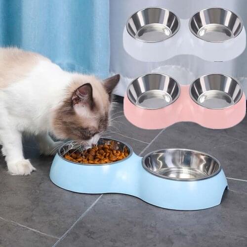 2-in-1 Double Cat Dog Bowl Non-Slip Water Bowl For Dogs Stainless Steel Feed And Bowls Storage Feeder For Cats Drinking Bottle
