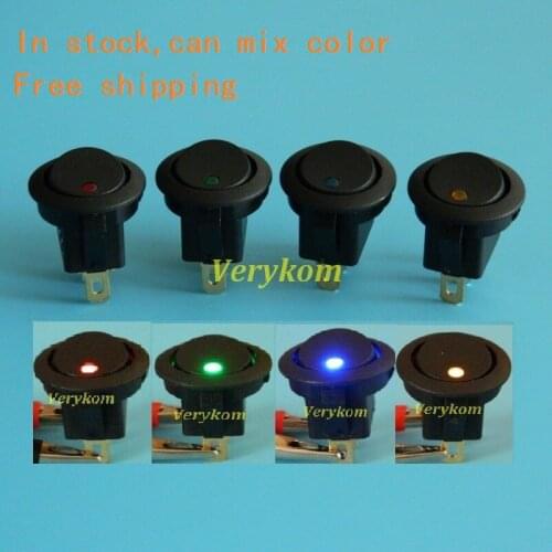 2000pcs Free Shipping 16A 12V LED Light Car Boat Round Rocker ON/OFF SPST Switch 3 Pins,High Bright led red yellow green blue
