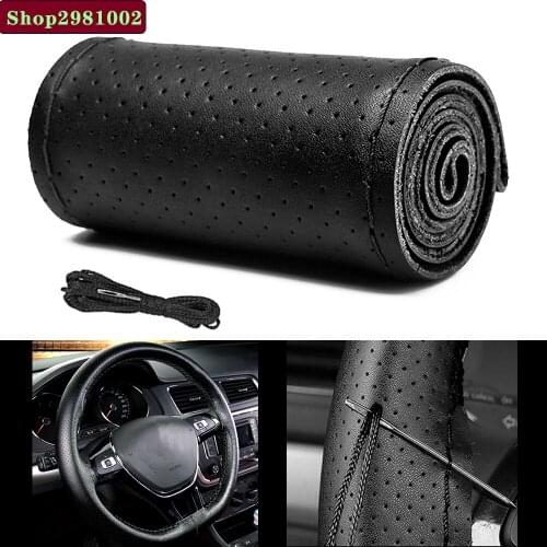 38CM Genuine Leather Car Steering Wheel Cover For Nissan Qashqai Almera Juke Tiida X-Trail Note Primera Pathfinder Versa Micra