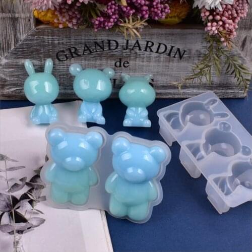 3D Cartoons Animal Silicone Mold Cute Bear Rabbit Decoration Epoxy Resin Casting Mould for DIY Crafts Key Chain Pendants Jeweley