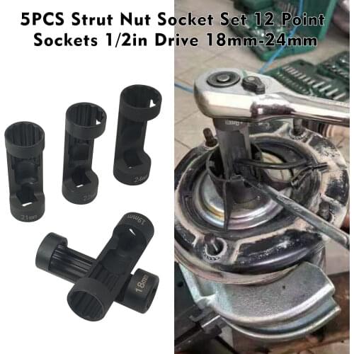5PCS Strut Nut Socket Set 12 Point Sockets 1/2in Drive 18mm-24mm