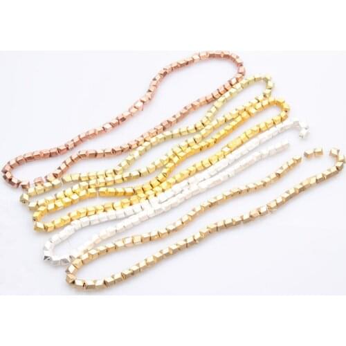 6mm Natural Stone Beads Rhombus Shape Rose Gold silve Hematite Loose Beads For Jewelry Making DIY Bracelet Accessories 15