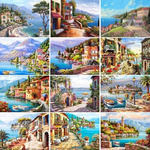 Huacan Diamond Painting Scenic 5D Diamonds Mosaic Seaside Picture Rhinestones Full Square Drill Home Decoration