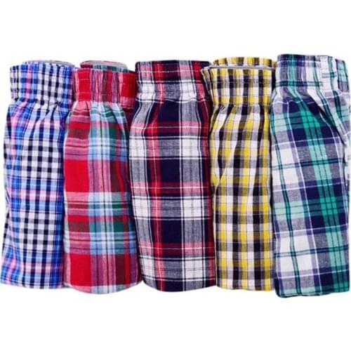 Men cotton arrow boxers casual elastic waist checkered summer loose breathable beach underpants boxers shorts