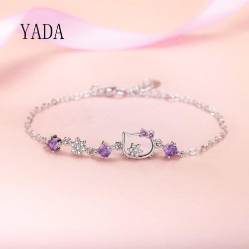 YADA Gifts S925 Trendy cuff Cat Bracelets&Bangles For Women cat head Bracelets Charm Friendship Crystal Chain Bracelet BT200130