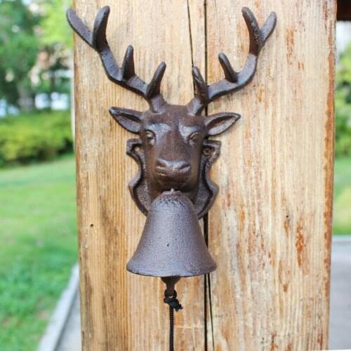 Cast Iron Deer Stag Head Doorbell Door Bell Brown Wall Mount Animal Decoration for Farmhouse Farm Outside Outdoor Dinner Bell