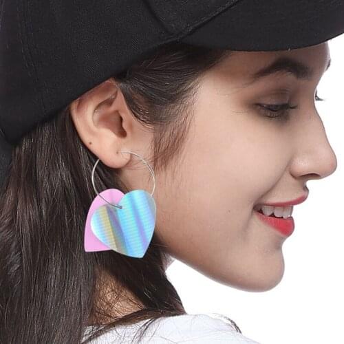 Double Sided Love Heart Shape Drop Earrings for Women Girls Shiny Heart Shape Statement Earrings Fashion Party Jewelry Best Gift