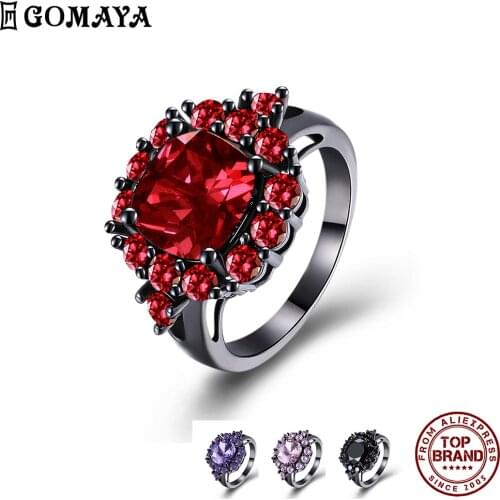 GOMAYA Red Geometry Cubic Zirconia Rings For Women Romantic And Elegant Ring Party Festival Gift Fashion Jewelry New Hot Sale