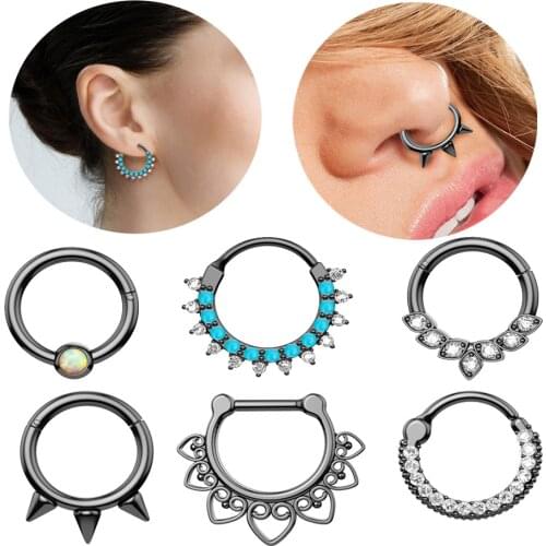 HONGTU 1PC 16G Nose Rings 316l Surgical Steel Septum Piercing Hinged Segment Ring Hoop Lip Rings Helix Cartilage Rook Earrings