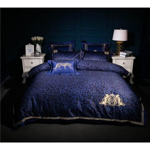Fashion style Leopard Luxury embroidery 4/7pcs bedding sets 100S cotton king queen girls duvet cover flat sheet set