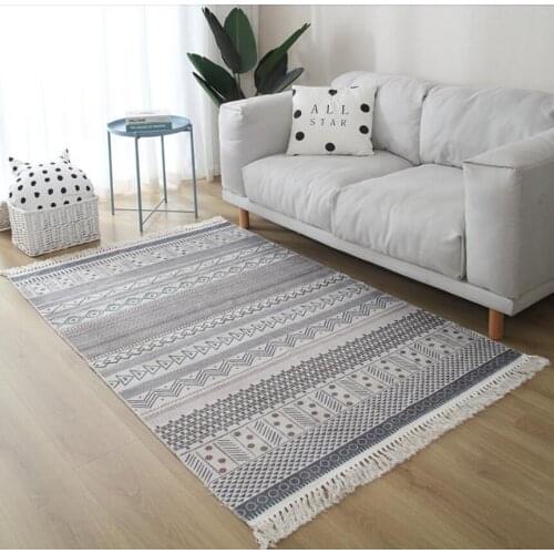 Nordic Bohemia Hand Woven Carpet And Rugs For Living Room Geometric Cotton Floor Mat Morocco Bedroom Carpet With Tassels Home