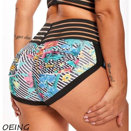 Summer Joggers Sexy Yoga Pants Seamless Stripe Patchwork Shorts Hollow Out High Waist Running Shorts with Pocket
