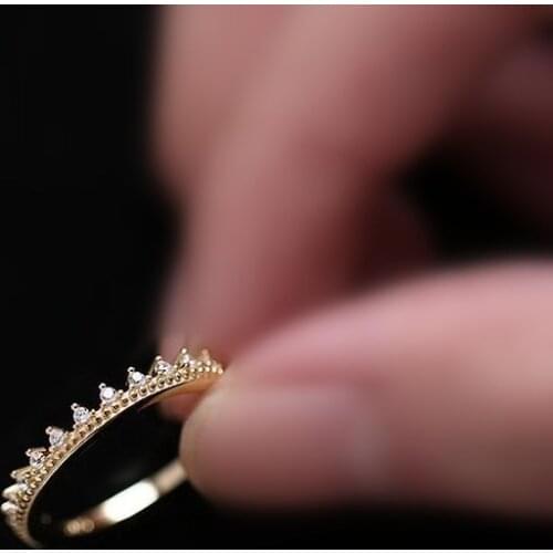 Minimalist Female Small Stone Ring 100% Real 925 Sterling Silver Gold Wedding Rings For Women Promise Love Crown Engagement Ring