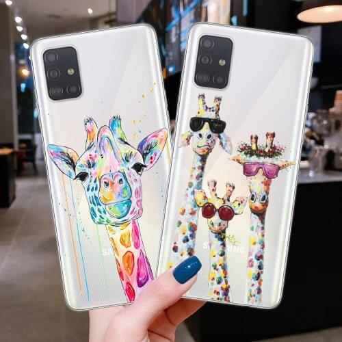 Cute Cartoon animal giraffe Clear Phone Case For Samsung A51 A71 A21S A10 A20 A30 A40 A50 A70 A7 A6 A8 Plus 2018 Soft TPU Cover