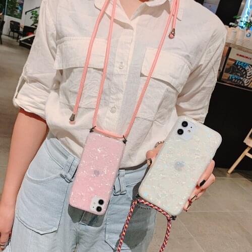 Marble Phone Case For iPhone 12 11 pro 12Mini max X Xs max XR 7 8 6 6S plus SE Dream back cover with lanyard Soft Silicone coque