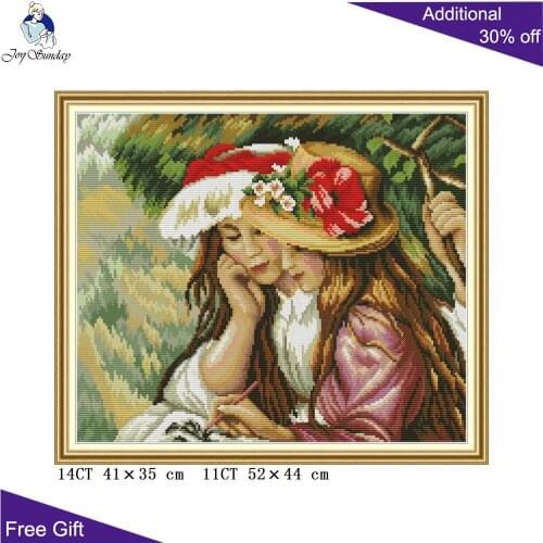 Joy Sunday Girls RA303 14CT 11CT Counted and Stamped Home Decoration Best Friends Needlework Cross Stitch kits
