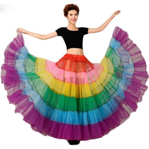 Cheap Bridal Petticoat Underskirt Ruffled Colored Rainbow Girls Party Crinoline Long Adult Tulle Skirt Maxi 2018