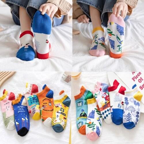1 Pair Socks Spring Summer Fashion Thin Short Socks Prints Cute Cartoon Cotton Funny Sneaker Women Tide Shoe Socks Painting Sox
