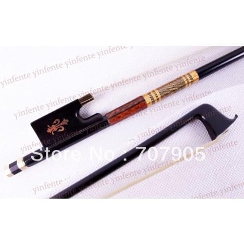 New 4/4 Violin Bow Black Carbon Fiber Flower inlaid Gold Color Bow string