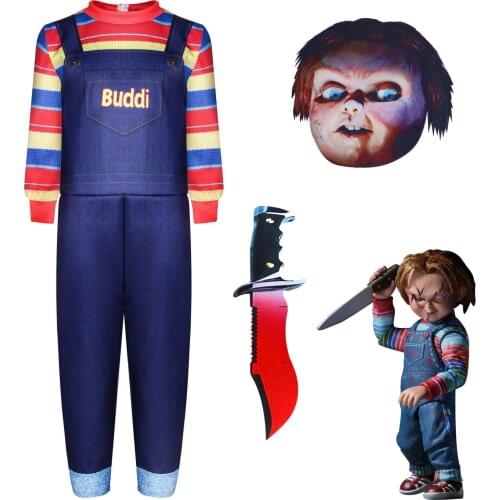 New Children Ghost Baby Back To The Soul Doll Cosplay Tights Chucky Costume Mask Halloween Costume Set Childrens Birthday Gift