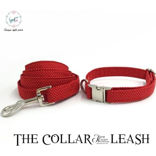 Dog Cat Collar And Perro Leash Set With Bow Tie Personal Custom Pet Puppy Designer Product Dog &Cat Necklace Xs-Xl Red Dot