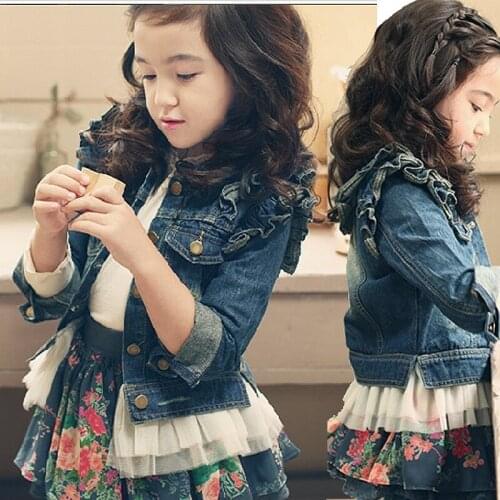 5-13T Girls Jeans Jacket Spring Autumn Kids Elastic Denim Short Coat Girl Outfits Children Clothing