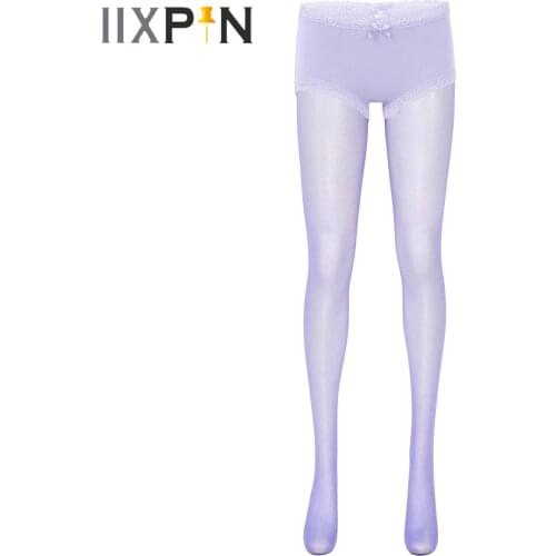 Sexy Women See-through Pantyhose Underwear Glossy Lace Trim Lingerie Stockings Summer Elastic Waistband Sheer Tights Leggings