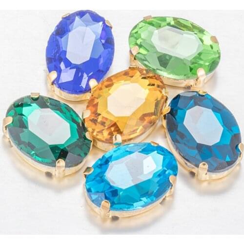 Attractive Shining Oval Glass Crystal Strass Pretty Glass Rhinestones With Golden Flatback Claws Sew On DIY Garments Crafts Bags