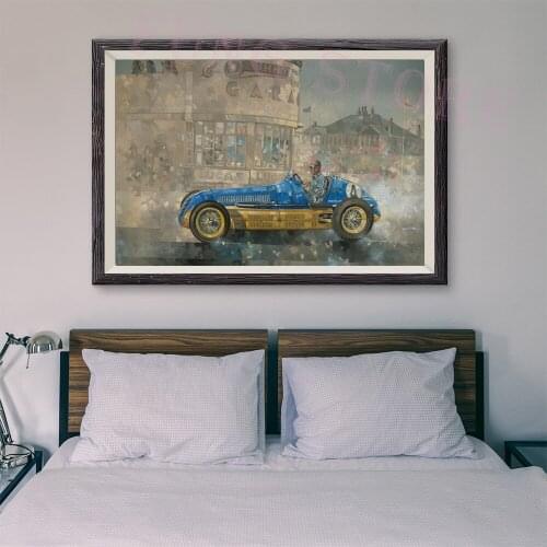 T047 Retro Racing Car Classic Painting Blue and yellow car 54 Custom Silk Poster Home Deco Wall Art Christmas Gift