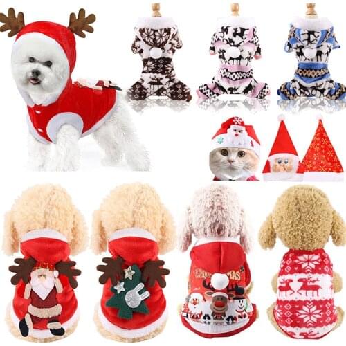 Christmas Pet Clothes for Dogs Xmas Santa Cat Costume Winter Warm Cat Coat Jacket Fleece Puppy Hoodies Kitten Small Dog Apparel