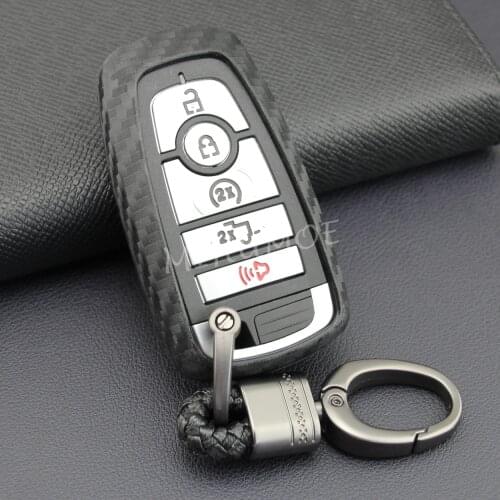 Carbon Fiber Smart Key Fob Case Cover Chain For Ford Fusion F150 Explorer Mondeo Edge Mustang Focus Lincoln Continental Corsair