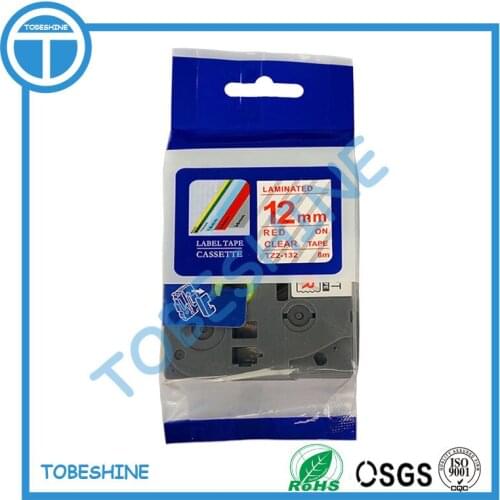 Compatible TZe tape Tze132 tz132 tze 132 12mm*8m red on clear Tze-132 for PT1180/1150/PT-E106