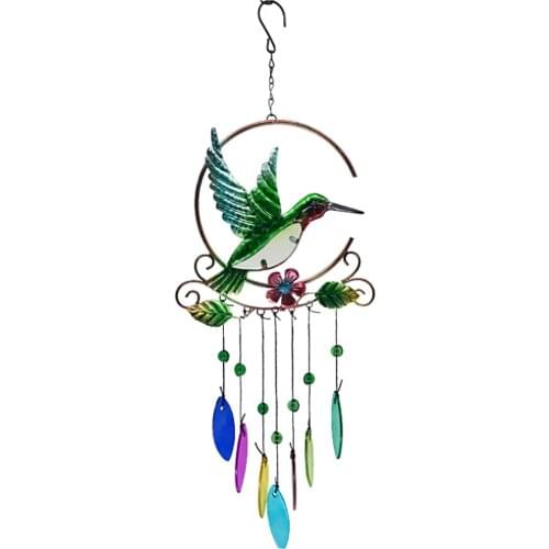 Glass Hummingbird Kingfisher Wind Chimes Suncatcher Outdoor Metal Hanging Bell Yard Garden Decoration Handmade Craft Windchime