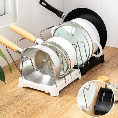 Kitchen Cookware Storage Rack Pan Lid Organizer Adjustable Bakeware Holder Stainless Steel Pantry Cabinet Storage Rack