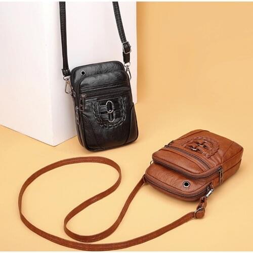 2021 Retro Multi-Pockets Crossbody Bag For Women Washed Pu Leather Shoulder Bags Mobile Phone Pouch Zipper Purse bolsos feminina