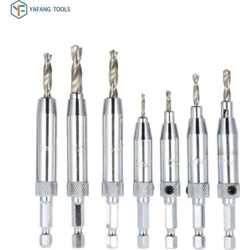 7pcs/set HSS Hinge Drill Bit Hex Shank Core Drill Bit Woodworking Hole Cutter Self Centering Power Tools