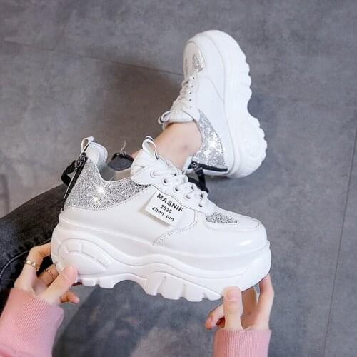 Woman Thick Bottom Vulcanize Shoes White Dropshipping High Heels Chunky Sneakers Women Spring Red Glitter Platform Shoes