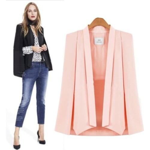 Womens blazer office lady coat solid long sleeves lapel cape poncho female elegant jacket womens formal suit blazer feminino