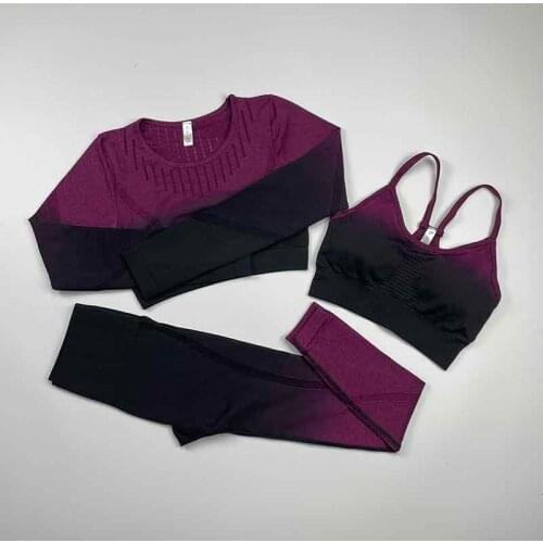 Women Yoga Sport Set Workout Long Sleeve Crop Top Sports Bras Seamless Leggings Gym Clothing Fitness Sportswear Sports Suits