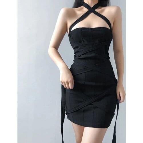 Zoki Sexy Bandage Women Mini Dress Summer Black Off Shoulder Party Dress Fashion European Style Backless Zipper Female Vestidos