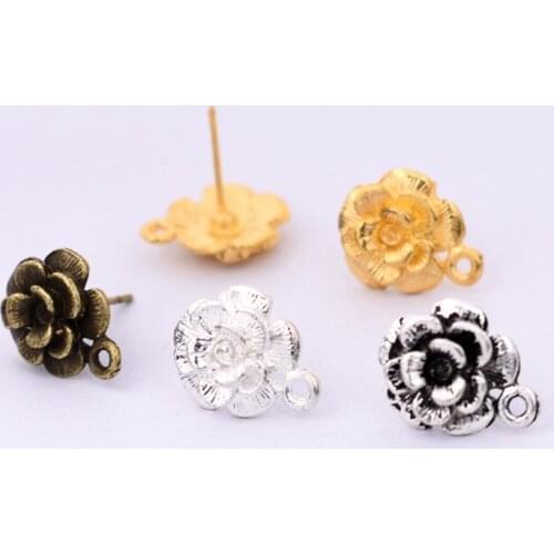 10pcs(5pair) 14x11mm 4 Colors Plated Alloy Material Flower Style Earrings Clasps Hooks Fittings DIY Jewelry Making Accessories