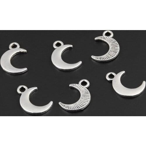 100pcs Silver Color 15x10mm Mini Moon Charms Nature Pendant Fit DIY Jewelry Making Handcrafted Accessories