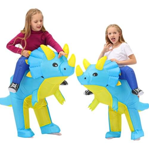 2021 New Design Inflatable Dinosaur Costume for Kids Purim Party Cosplay Cute Triceratops Riding Child Performance Costume Suit
